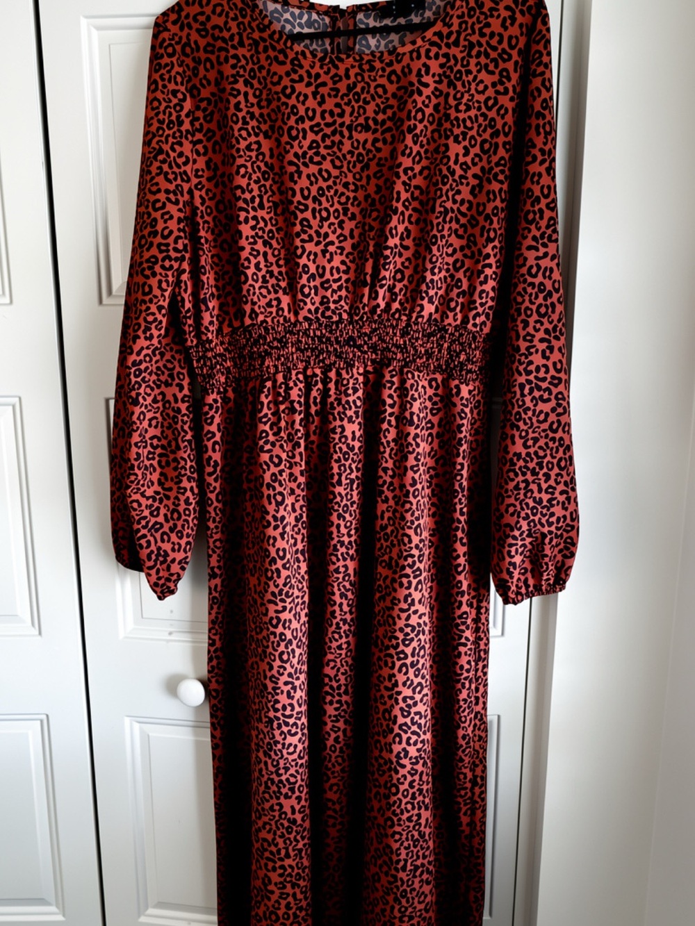 Women's Red Leopard Print Long Sleeve Dress
